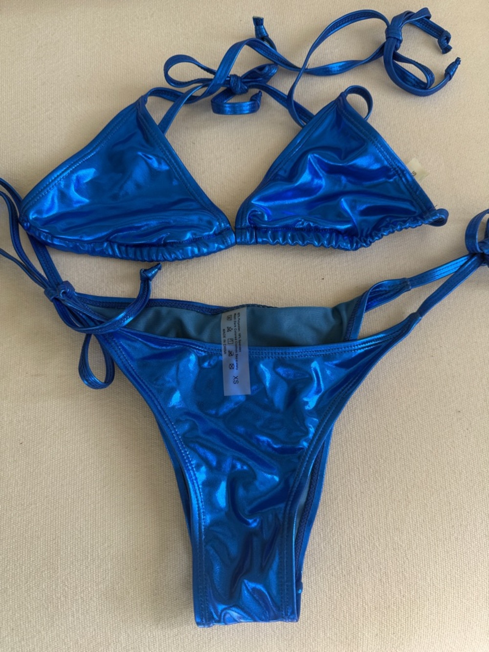 Metallic Blue String Bikini Set - Picture 2 of 6